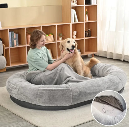 Dual Comfort Human-Pet Bed in Light Gray